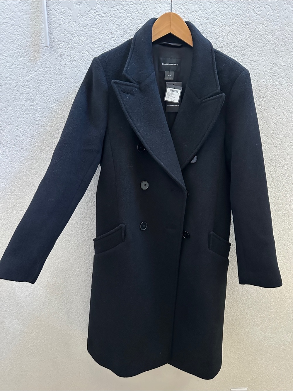Club Monaco Black Double-Breasted Wool Trench Coat